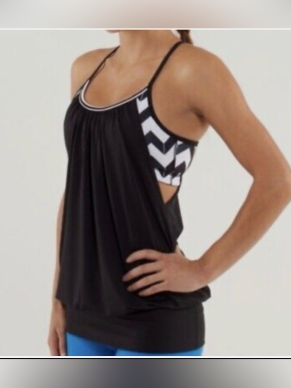 Lululemon No Limits Black Layered Hip Band TankTop with Chevron Detail, Size 10 - Picture 2 of 10